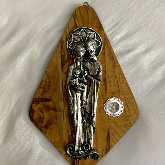 Other - Vintage Holy Family Wall Plaque W/Relic Capsule Latin Inscription Catholic Decor